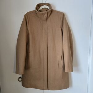 Lands' End Wool Blend Jacket, Quilted Lined, Size 14, Tan, High Neck